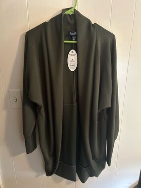 Scoop Deep Olive Open-Front Draped Cocoon Scuba Knit Cardigan Sweater - NWT